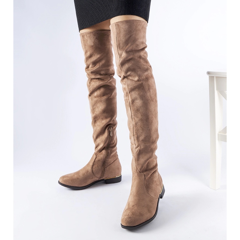 Pitkät ruskeat lämpimät eco-mokkanahka Elwira-saappaat 1