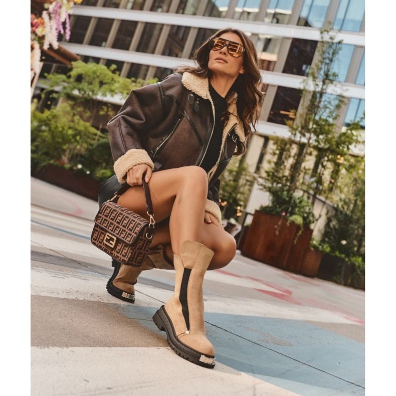 Mokkaeristetyt litteät saappaat beige Palimra 1