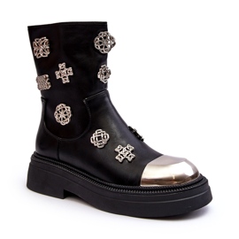 S.Barski Nahkaeristetyt nilkkurit koristeilla D&amp;A MR870-14A musta 1