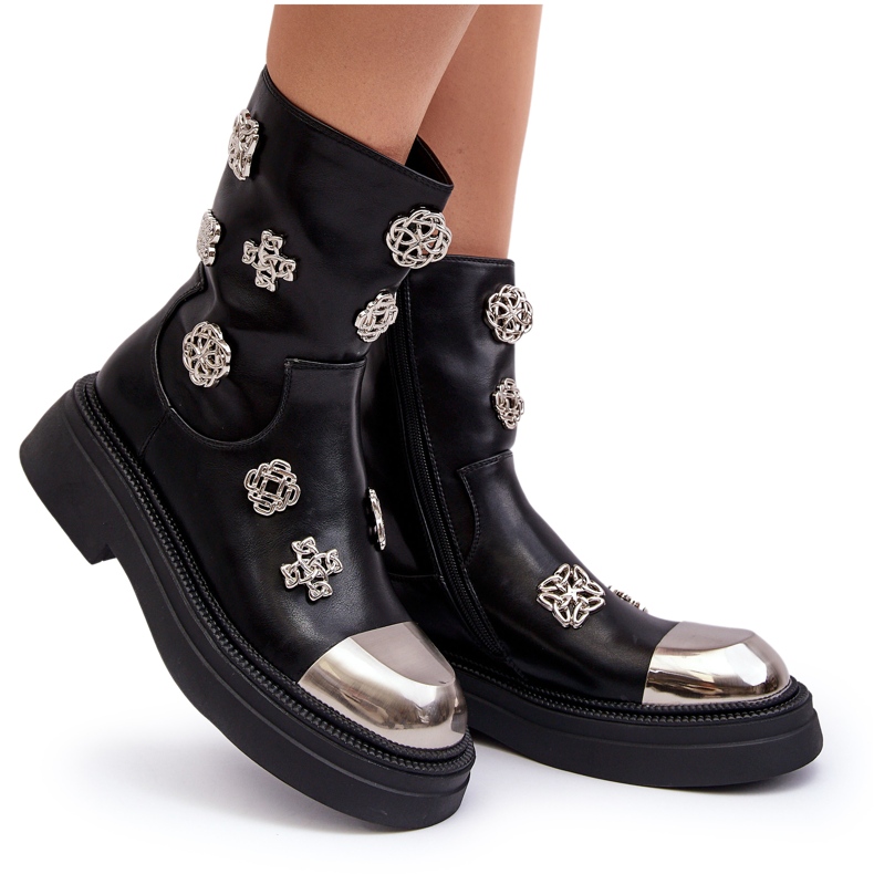 S.Barski Nahkaeristetyt nilkkurit koristeilla D&amp;A MR870-14A musta 5