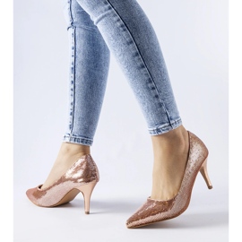 Vaaleanpunaiset paljetit Ernesto korkokengät kultainen 1