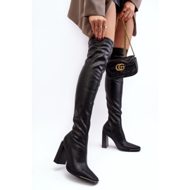 Naisten polvenylittävät korkokengät, eko-nahkaa, musta Orcella 2