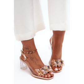 Kullakoristeiset korkokengät sandaalit S.Barski MR1037-16 kultainen 2