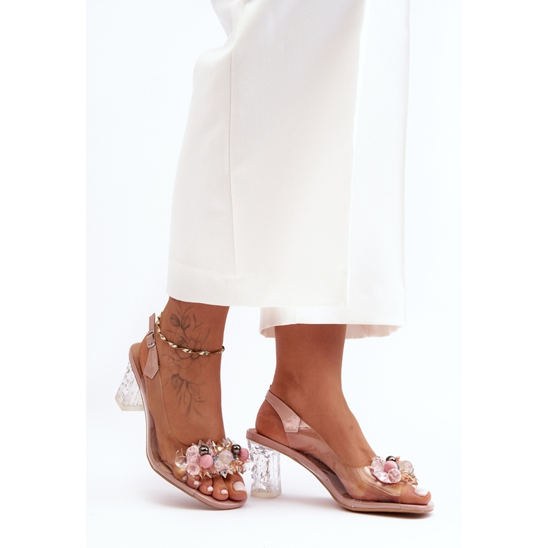 Vaaleanpunaiset koristellut korkokengät sandaalit S.Barski MR1037-16 vaaleanpunainen 1