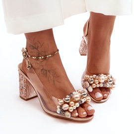 Läpinäkyvät tyylikkäät korkeakorkoiset sandaalit Rose Gold S.Barski MR1037-17 vaaleanpunainen 2