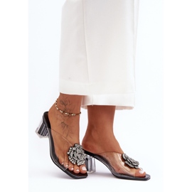 Läpinäkyvät varvastossut korkokennossa, koristeena musta S.Barski MR1037-20 1