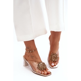 Läpinäkyvät varvastossut korkokennossa kultakoristeella S.Barski MR1037-20 kultainen 2