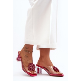 Läpinäkyvät varvastossut korkealla kantapäällä fuksiakoristeella S.Barski MR1037-20 vaaleanpunainen 1