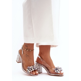 Läpinäkyvät tyylikkäät sandaalit korkokenkiin hopea S.Barski MR1037-17 1