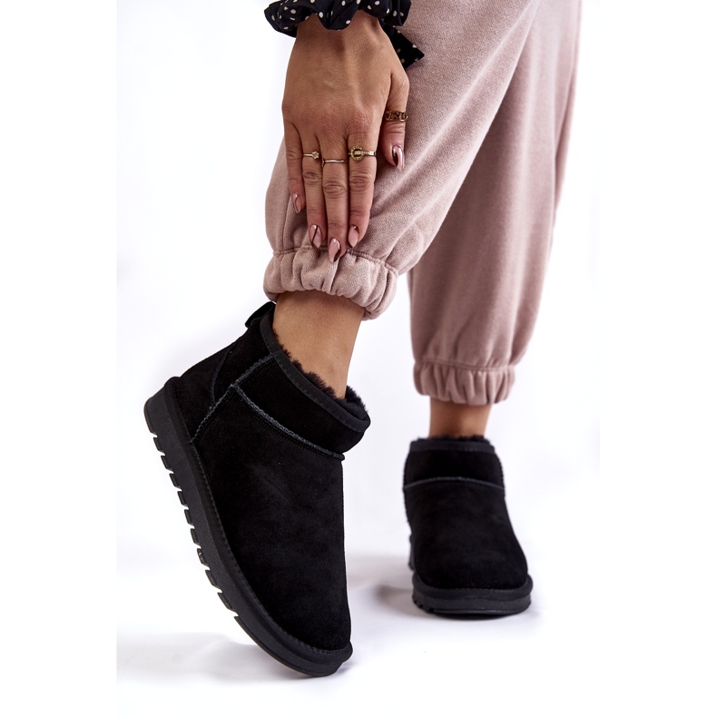 Naisten mokkanahka matala eristetty lumilaa saappaat musta 1