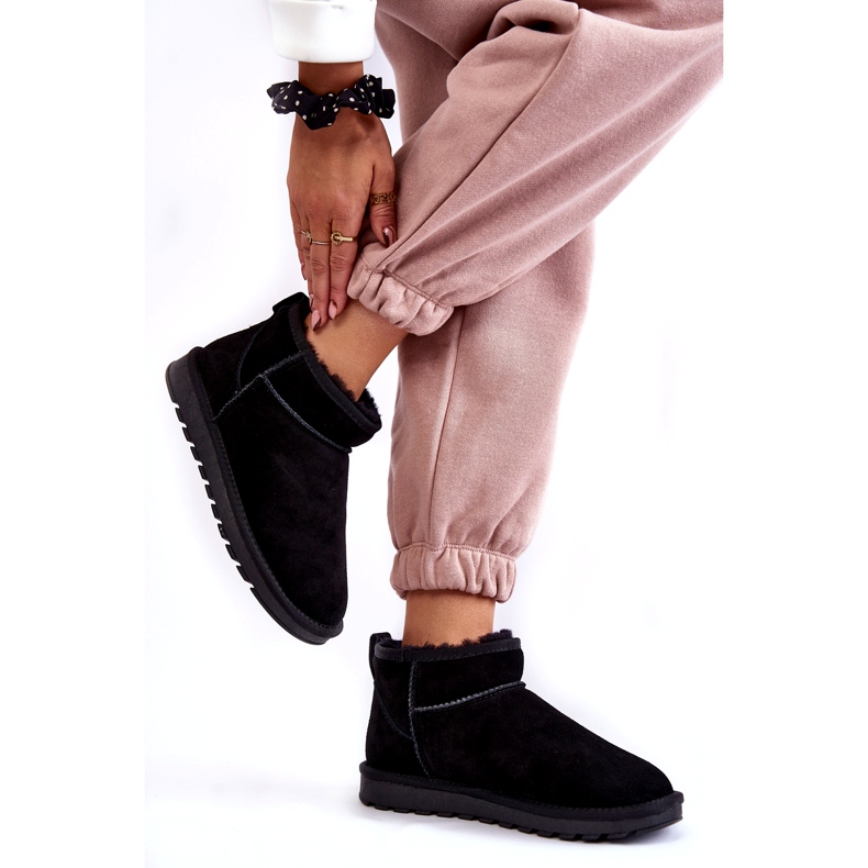 Naisten mokkanahka matala eristetty lumilaa saappaat musta 3