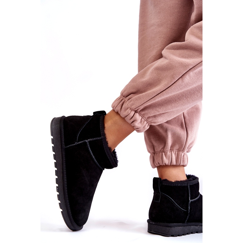 Naisten mokkanahka matala eristetty lumilaa saappaat musta 4