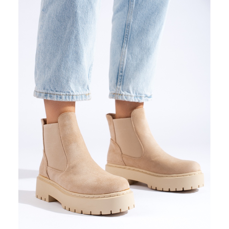 Shelovet beige mokkanahka naisten Chelsea-saappaat 1
