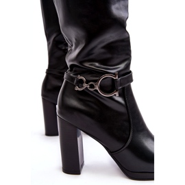 Naisten korkeakorkoiset saappaat, joissa on polven yläpuolella koristelu, musta Rahallis 2