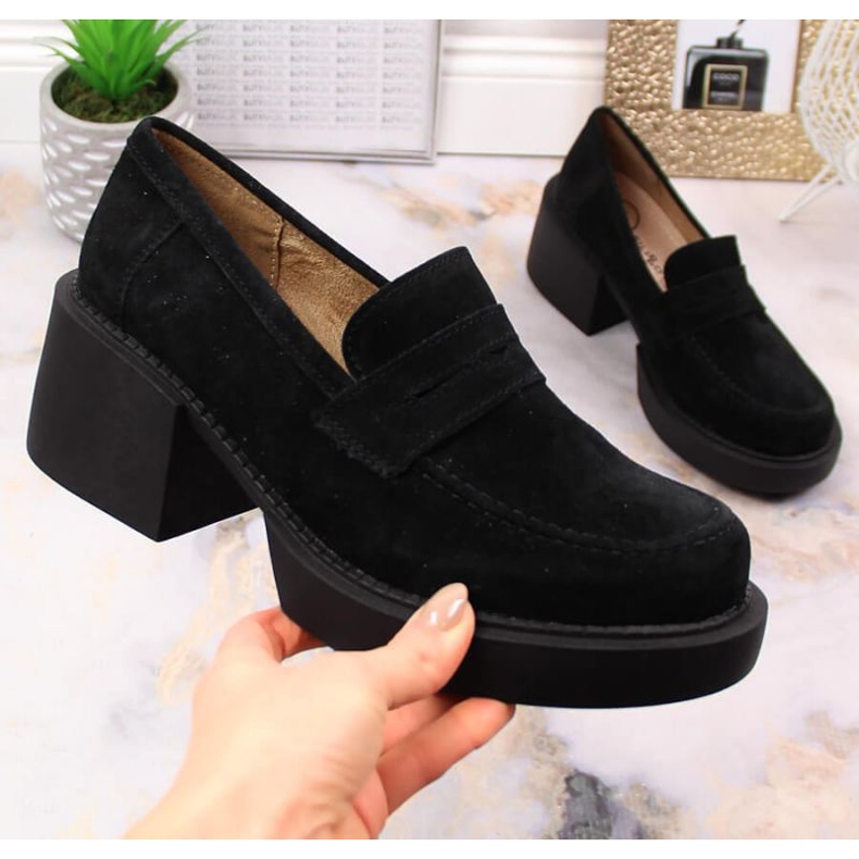 Filippo W DP4685/23 nahkaiset korkeakorkoiset mokasiinit musta 1