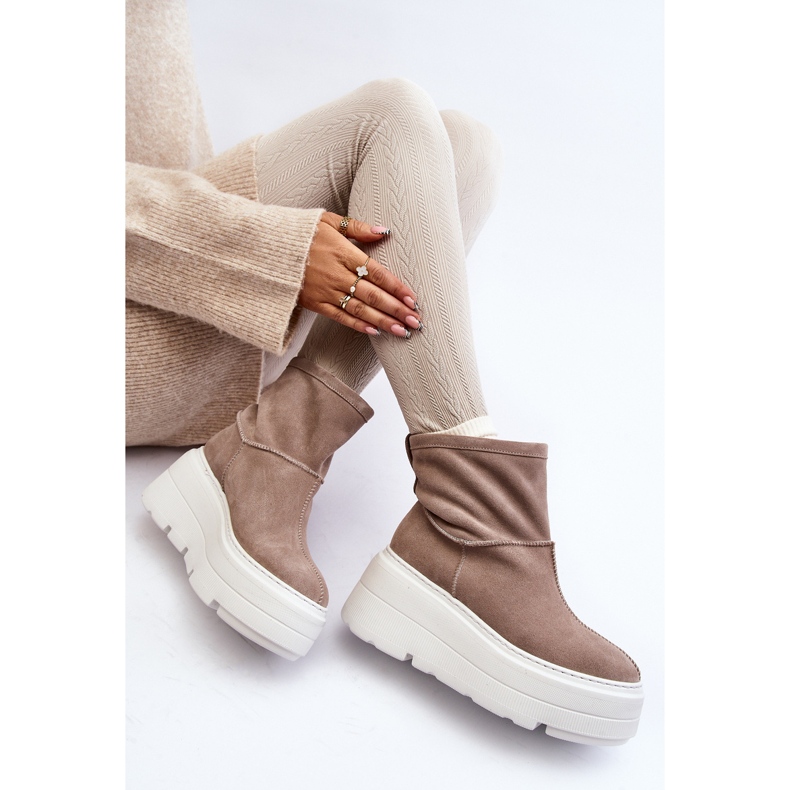 Naisten nahkaiset nilkkurit massiivisella pohjalla, beige Zazoo 3424 2