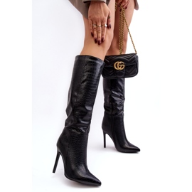 Super Mode Naisten korkeakorkoiset saappaat Animal Pattern Black Mambra musta 3