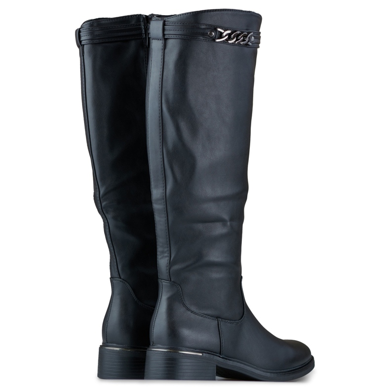 Naisten polvisaappaat, joissa litteä pohja eko-nahasta musta 1