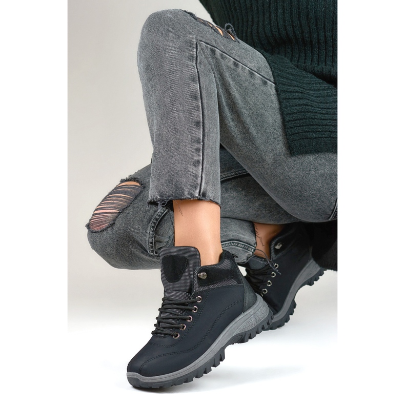 Eristetyt talvikengät, nuorten vaelluskengät, nauhakiinnitys musta 1