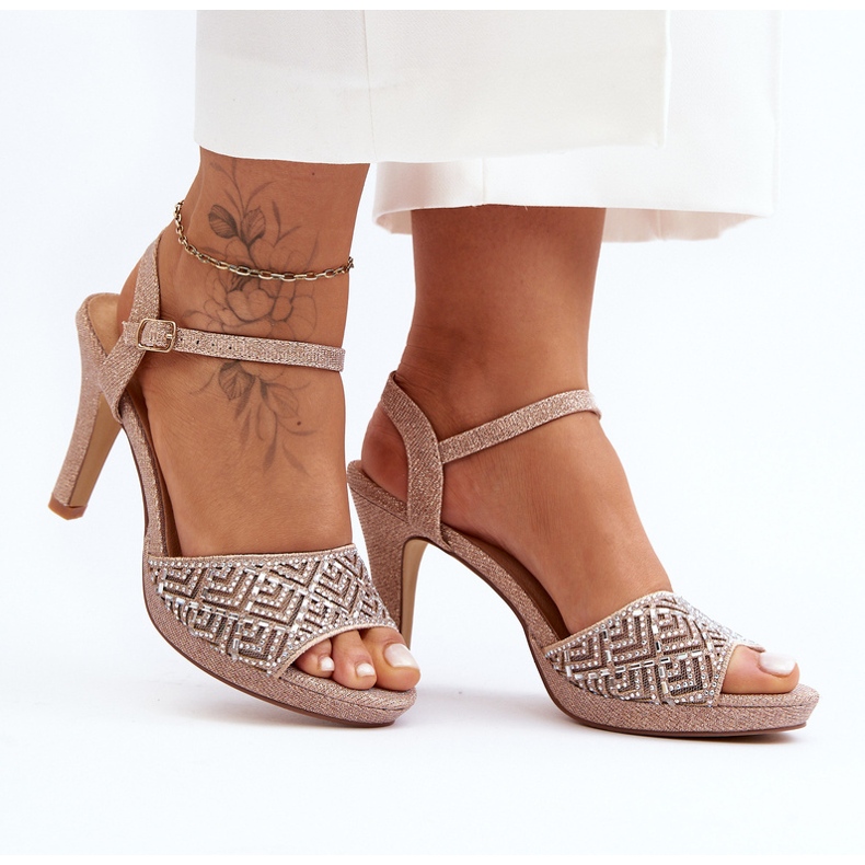 Koristetut korkeakorkoiset sandaalit D&amp;A MR1038-44 Rose Gold vaaleanpunainen 1