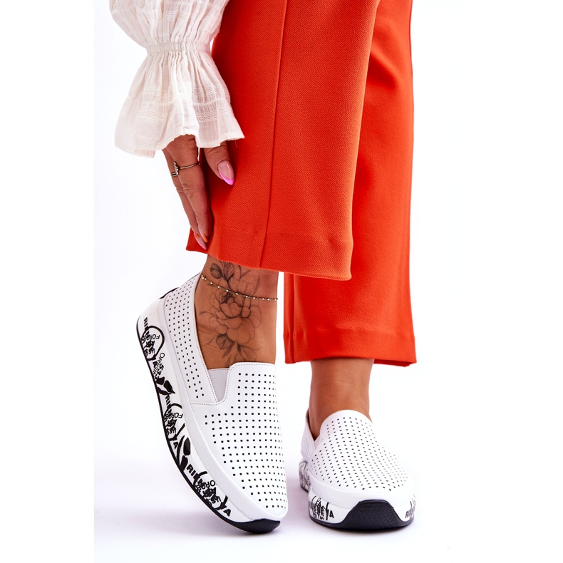 S.Barski Nahkaiset harjakattoiset Slip-On lenkkarit Valkoinen Gedra 1