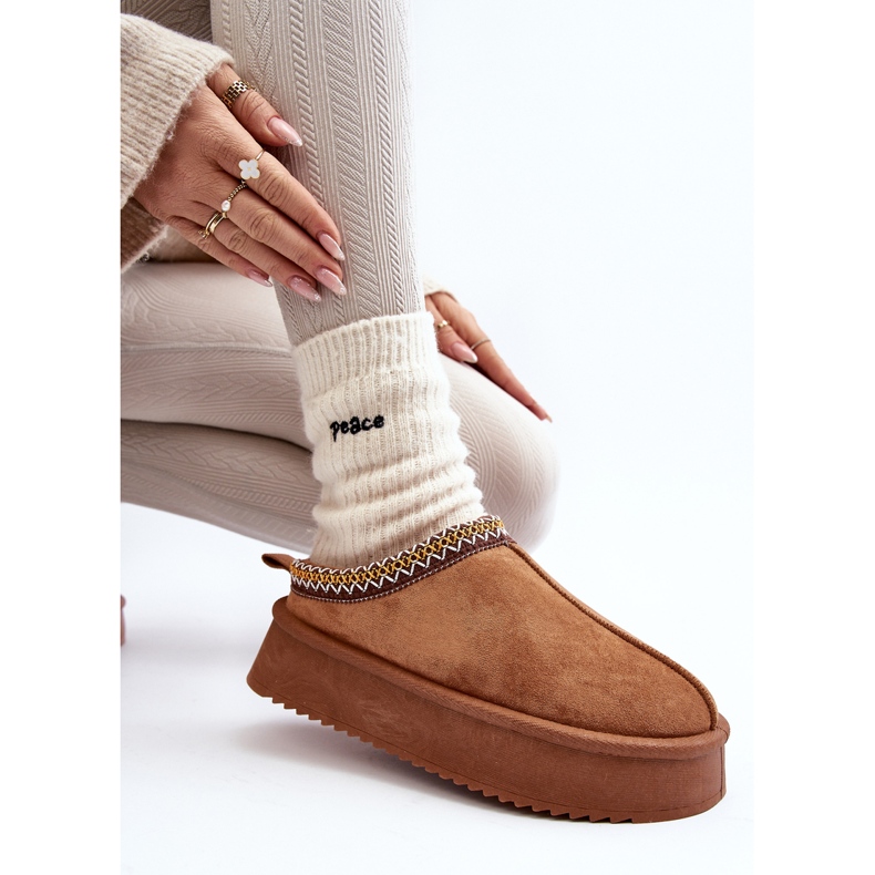 Tossut paksulla pohjalla, joka on valmistettu ekologisesta mokkasta Camel Sylvasta ruskea 2