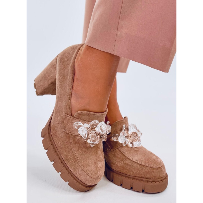 Moccasins Nadine Khaki korkeakorkoiset nilkkurit beige 1