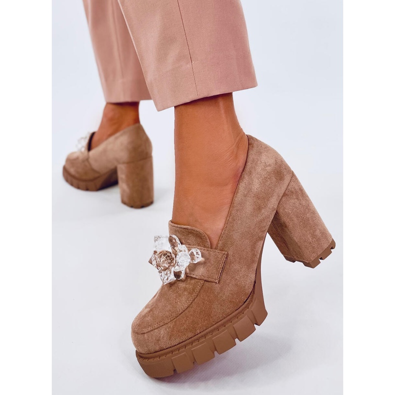 Moccasins Nadine Khaki korkeakorkoiset nilkkurit beige 2