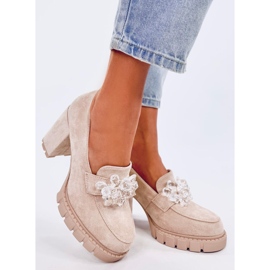 Moccasins Nadine Beige korkeakorkoiset nilkkurit 1