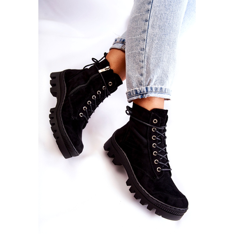 S.Barski Suede Trapper-nilkkurit mustilla tikkauksilla musta 4