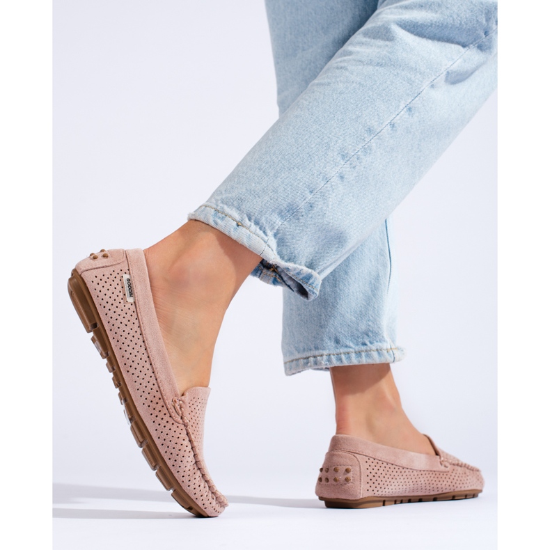 Harjakattoiset naisten mokasiinit Shelovet joustava vaaleanpunainen 1