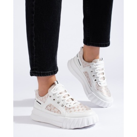 Valkoiset naisten urheilukengät paksulla pohjalla valkoinen 2