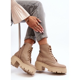 Zazoo 3413 naisten nahkatyönilkkurit massiivisilla korkokengillä, beige 1