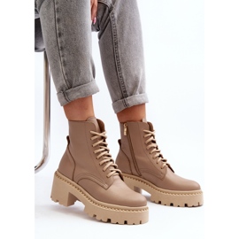 Zazoo 3413 naisten nahkatyönilkkurit massiivisilla korkokengillä, beige 2