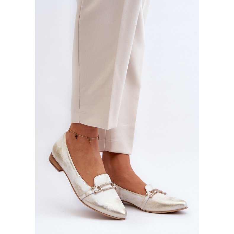 Zazoo 2885 -nahkainen balettiasunto kullalla ja valkoisella koristelulla kultainen 2