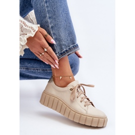 Zazoo 2919 naisten nahkakengät, joissa paksu pohja, beige 1