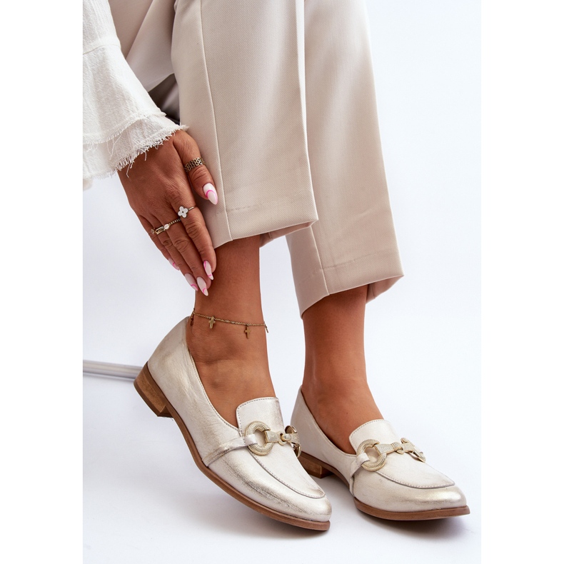 Zazoo 2880 naisten nahkaiset mokasiinit kultakoristeilla kultainen 2