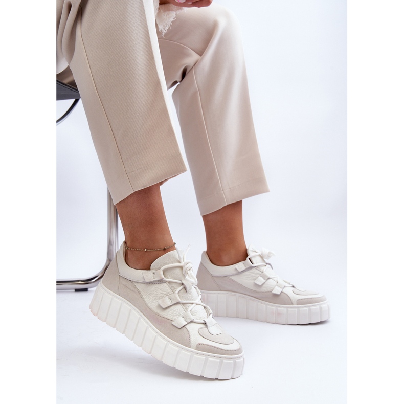 Naisten nahkaiset urheilukengät alustalla M01/1 Zazoo vaalea beige 2