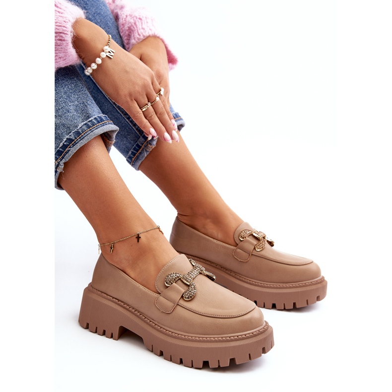 Naisten mokasiinit koristeellisella, tumma beige Gargi 1