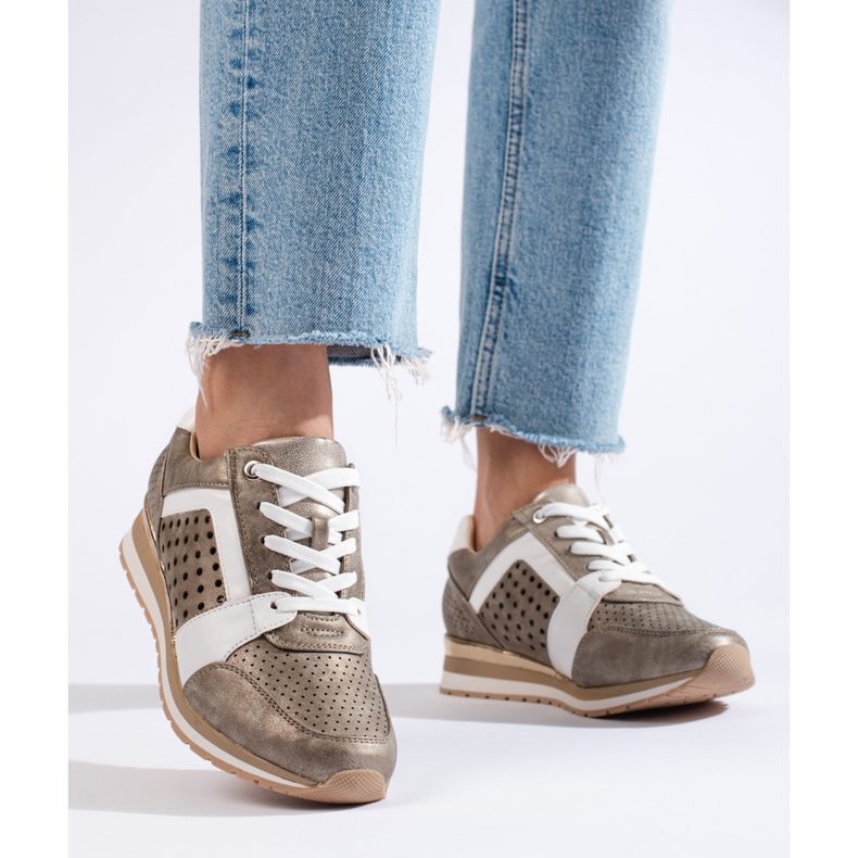 Daszyński kultaiset harjakattoiset naisten tennarit kultainen 1