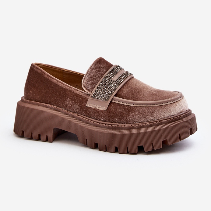 Naisten velour-mokasiinit koristeellisella, ruskea Wendreda 1