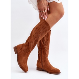 S.barski HY66-150 Openwork Camel Flat Boots ruskea 2