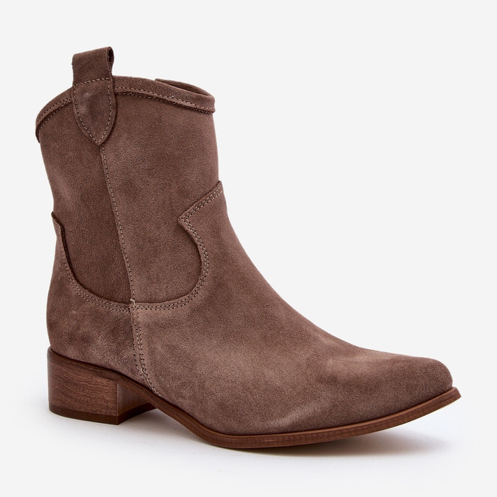 Zazoo 3329 mokkanahkaiset cowboy-saappaat matalakorkoisilla tummanbeigillä beige 2