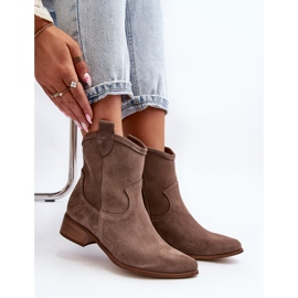 Zazoo 3329 mokkanahkaiset cowboy-saappaat matalakorkoisilla tummanbeigillä beige 1