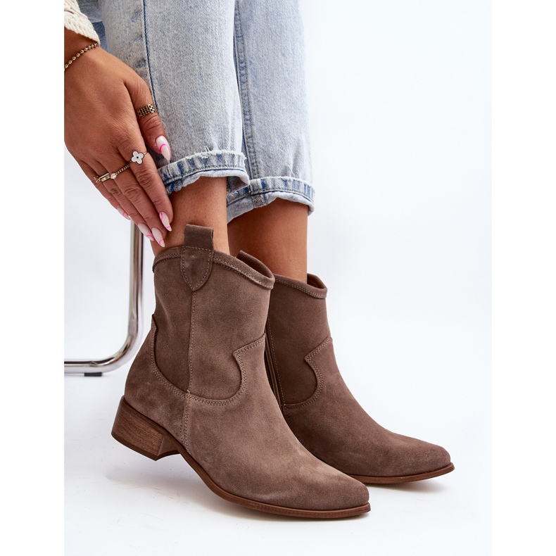 Zazoo 3329 mokkanahkaiset cowboy-saappaat matalakorkoisilla tummanbeigillä beige 1