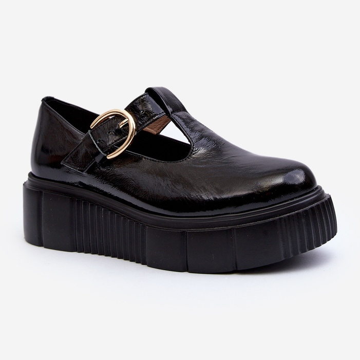 Zazoo 20102 muodikkaat kiiltonahkakengät massiivisella alustalla, musta 1