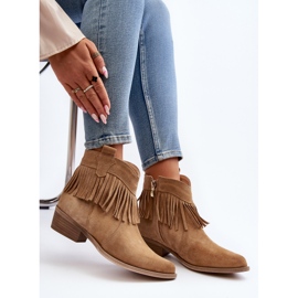 Zazoo 3430 mokkanahkaiset naisten saappaat hapsuilla, beige 1