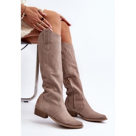 Zazoo 3427 naisten mokkanahkaiset cappuccino-cowboysaappaat beige 1