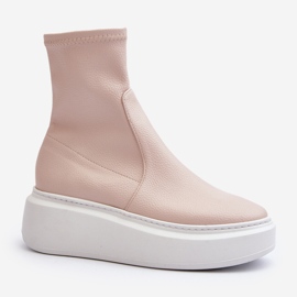 Zazoo 3395 naisten nahkaiset nilkkurit massiivisella alustalla, beige 2