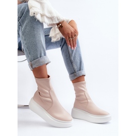 Zazoo 3395 naisten nahkaiset nilkkurit massiivisella alustalla, beige 1